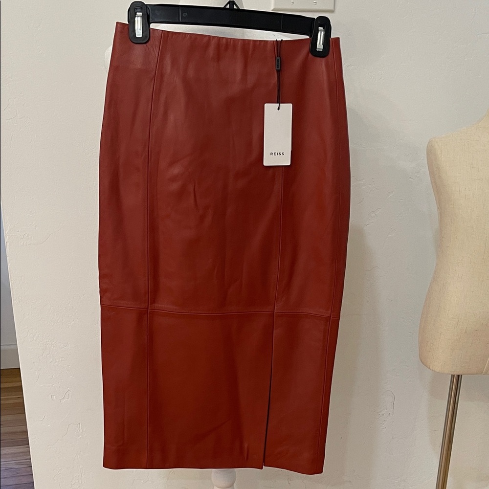 Reiss Red Leather Pencil Skirt